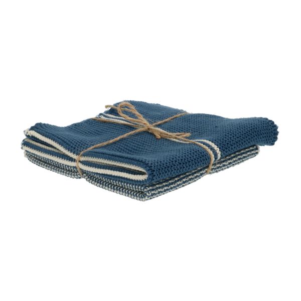 Cloths, knitted cotton, blue, set of 2, 25 x 25 cm