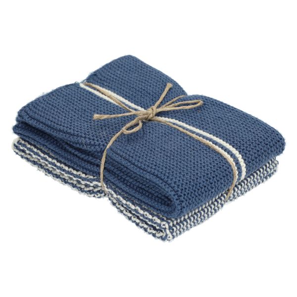 Lavettes, coton tricoté, bleu, 2 pièces, 25 x 25 cm
