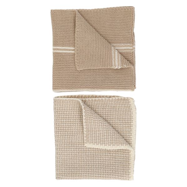 Vaatdoekjes, gebreid katoen, zand, 2 stuks, 25 x 25 cm
