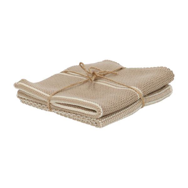 Cloths, knitted cotton, sand, set of 2, 25 x 25 cm