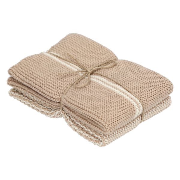Vaatdoekjes, gebreid katoen, zand, 2 stuks, 25 x 25 cm Vaatdoekjes, gebreid katoen, zand, 2 stuks, 25 x 25 cm