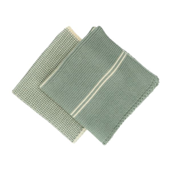 Cloths, knitted cotton, grey green, set of 2, 25 x 25 cm