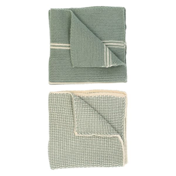 Vaatdoekjes, gebreid katoen, groengrijs, 2 stuks, 25 x 25 cm