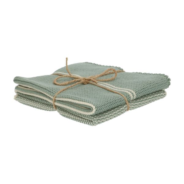 Cloths, knitted cotton, grey green, set of 2, 25 x 25 cm