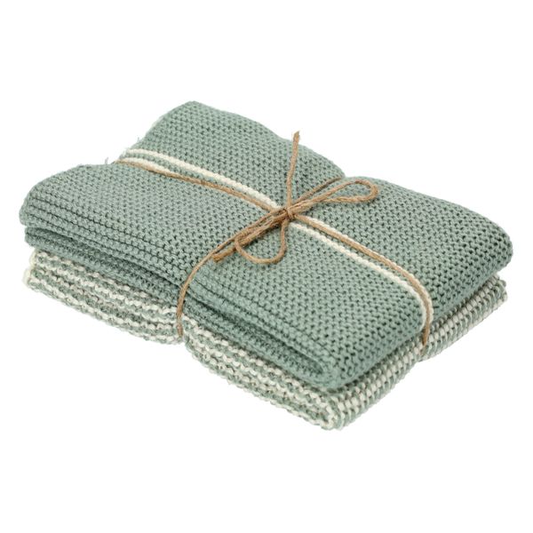 Lavettes, coton tricoté, gris-vert, 2 pièces, 25 x 25 cm Lavettes, coton tricoté, gris-vert, 2 pièces, 25 x 25 cm