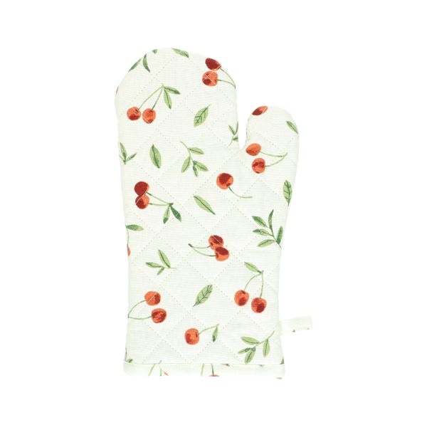 Organic cotton oven glove with cherry motif, 18 x 32 cm