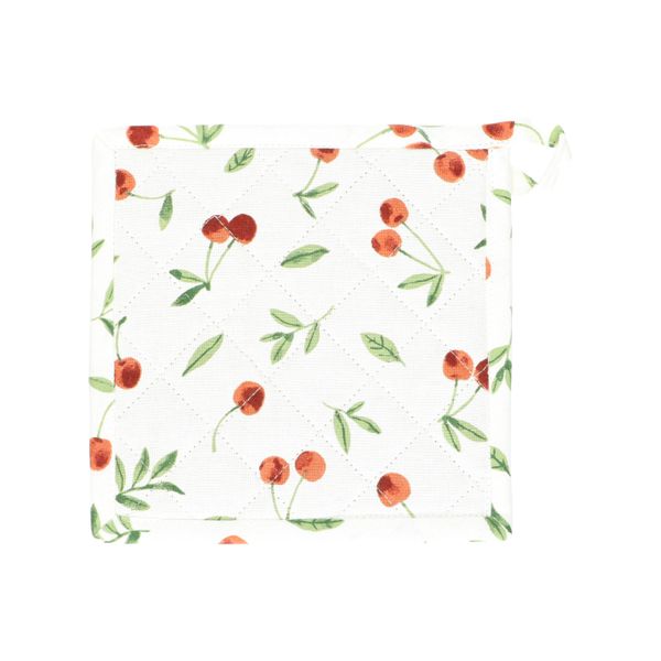 Organic cotton pot holder with cherry motif, 20 x 20 cm