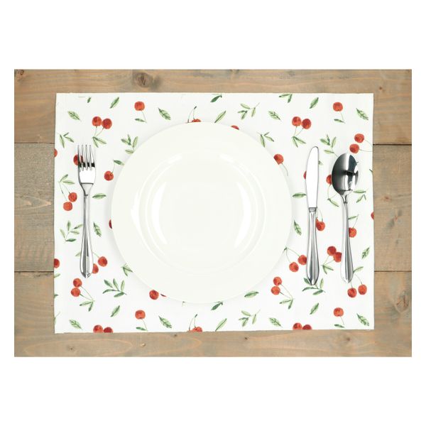 Placemat ribcord, GOTS organic cotton, cherries, 35 x 50 cm