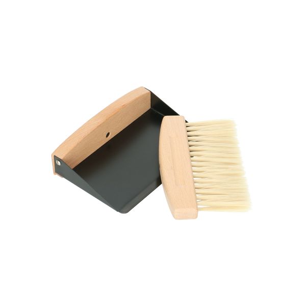 Metal, beechwood and vegetable fibre table brush and pan