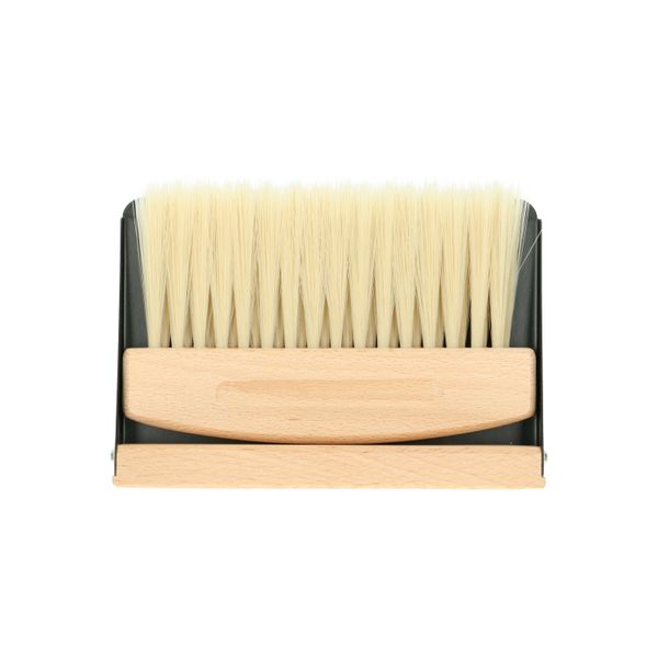 Metal, beechwood and vegetable fibre table brush and pan