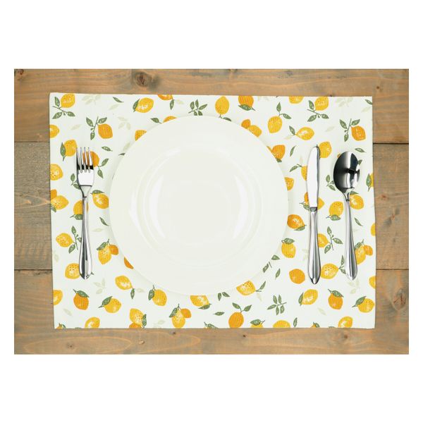 Placemat ribcord, GOTS organic cotton, lemons, 35 x 50 cm