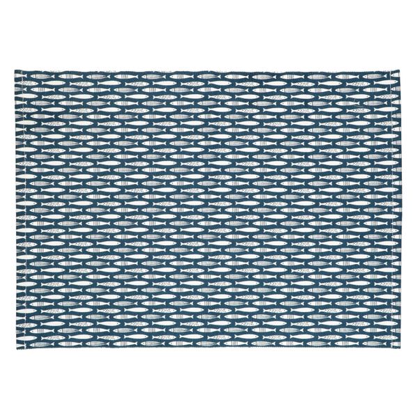 Placemat geribbeld, GOTS bio-katoen, vissen, 35 x 50 cm