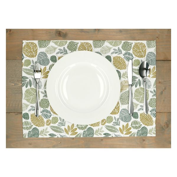 Set de table côtelé, coton bio GOTS, feuilles, 35 x 50 cm Set de table côtelé, coton bio GOTS, feuilles, 35 x 50 cm