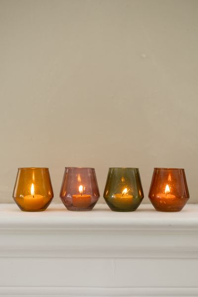 Dark yellow, recycled glass tealight holder