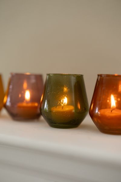 Green recycled glass tealight holder