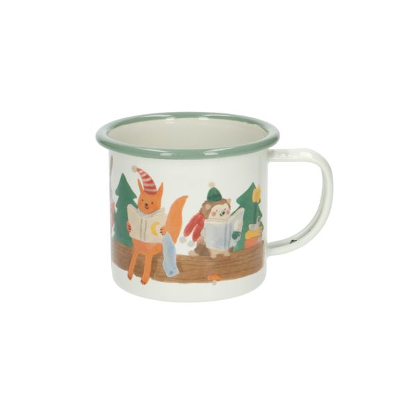 Christmas mug, enamel, reading animals motif, 300 ml