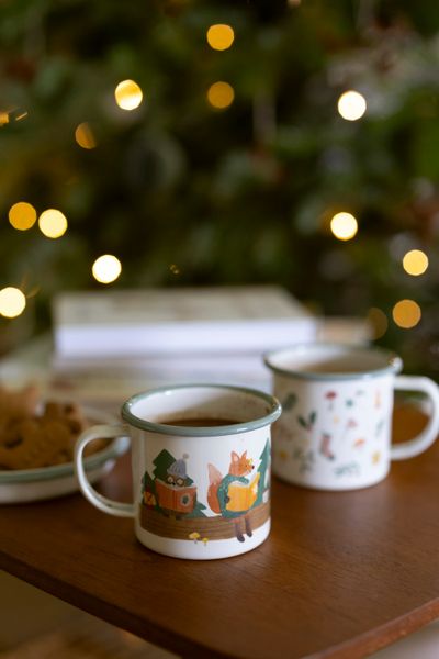 Christmas mug, enamel, reading animals motif, 300 ml