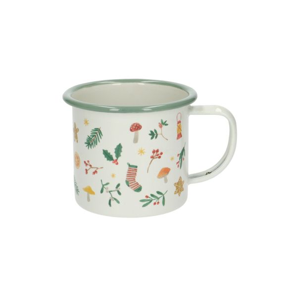 Christmas mug, enamel, Christmas twigs and bischuit motif, 300 ml