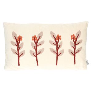 Off-white velvet pillow with twig motif, 30 x 50 cm