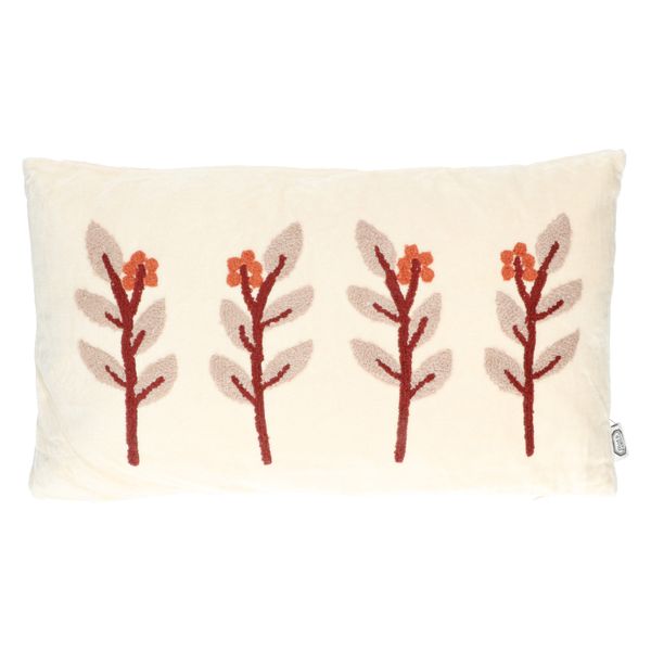 Off-white velvet pillow with twig motif, 30 x 50 cm