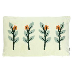 Green velvet pillow with twig motif, 30 x 50 cm