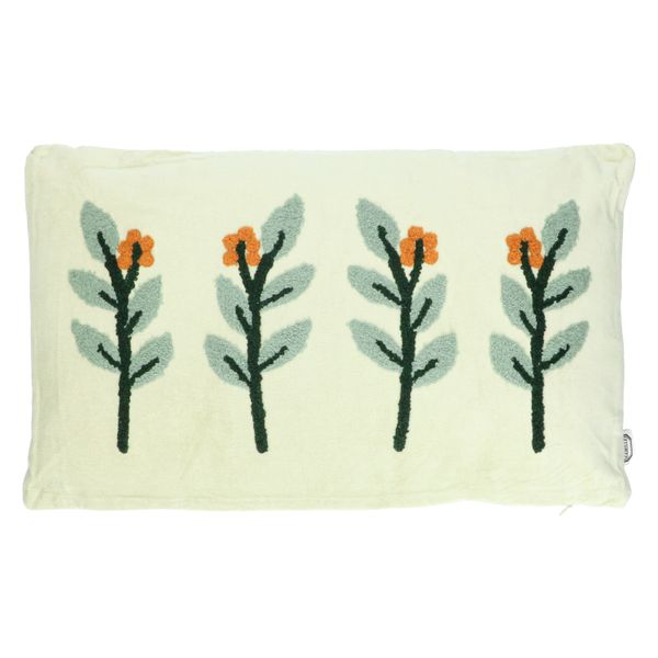 Green velvet pillow with twig motif, 30 x 50 cm