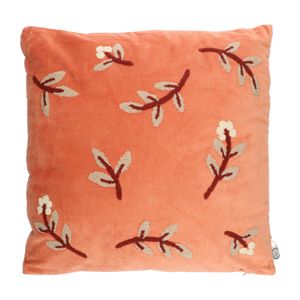 Terracotta velvet pillow with twig motif, 50 x 50 cm