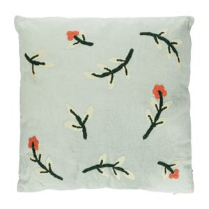 Green velvet pillow with twig motif, 50 x 50 cm