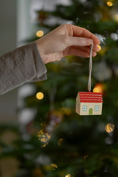 Yellow, porcelain Christmas decoration