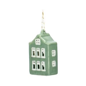 Green, house-shaped, porcelain Christmas decoration