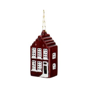 Red, house-shaped, porcelain Christmas decoration