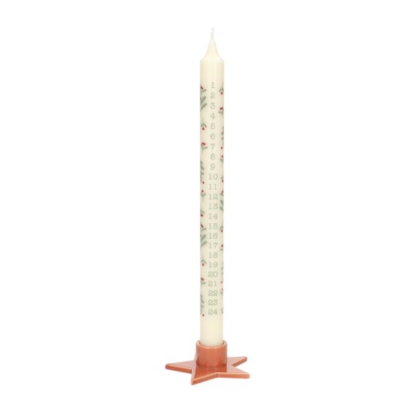 Terracotta-coloured, star-shaped porcelain candlestick for dinner candle