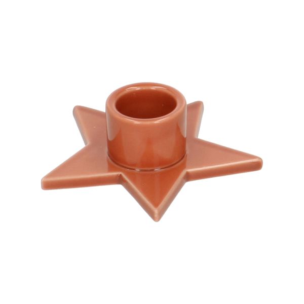 Terracotta-coloured, star-shaped porcelain candlestick for dinner candle