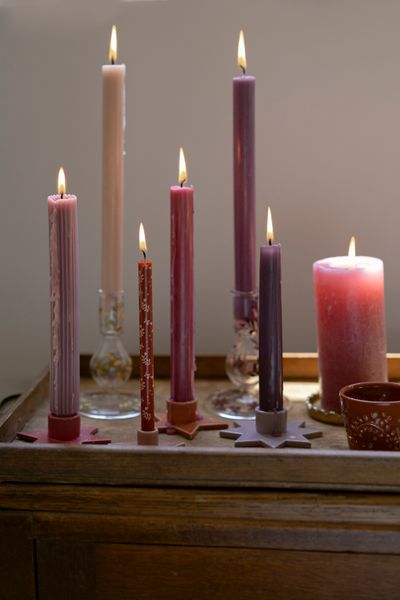 Purple, star-shaped porcelain candlestick for dinner candle