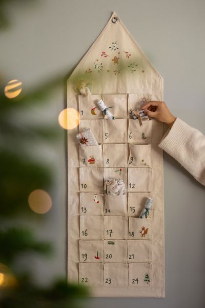 Adventkalender, 24 vakjes, gerecycled katoen, 115 x 40 cm