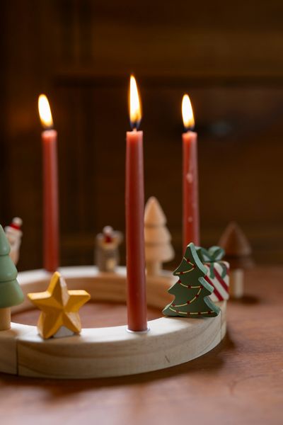 Stekers voor jaarring/adventsring, kerstfiguurtjes, hout, set van 5
