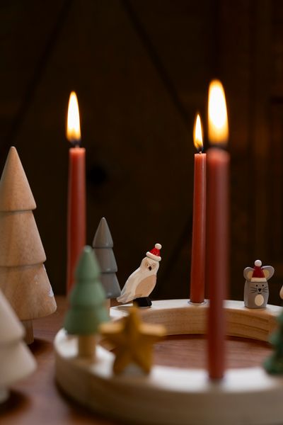 Stekers voor jaarring/adventsring, kerstfiguurtjes, hout, set van 5