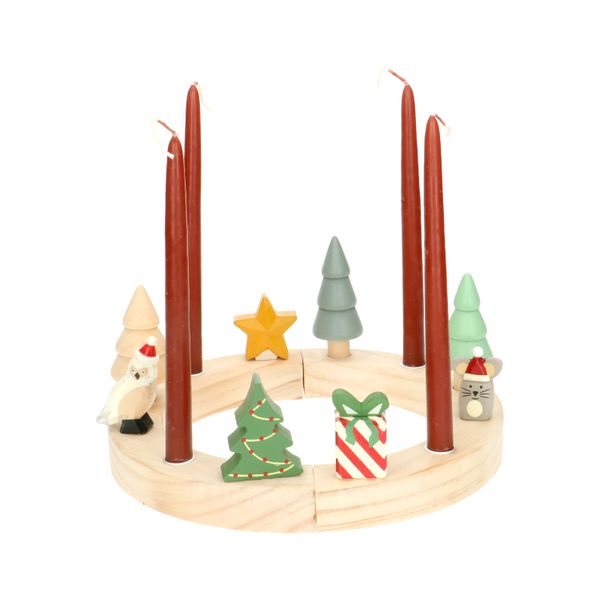 Stekers voor jaarring/adventsring, kerstfiguurtjes, hout, set van 5