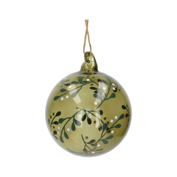 Green glass Christmas bauble, large, Ø 8 cm