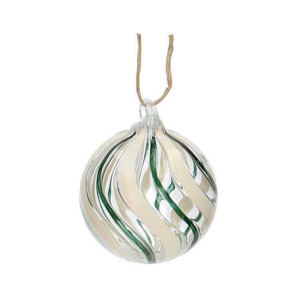 Kerstbal, gedraaide streep, glas, groen-wit, Ø 5 cm