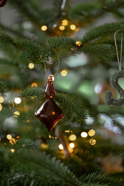 Purple, glass, icicle-shaped Christmas bauble, 8 cm