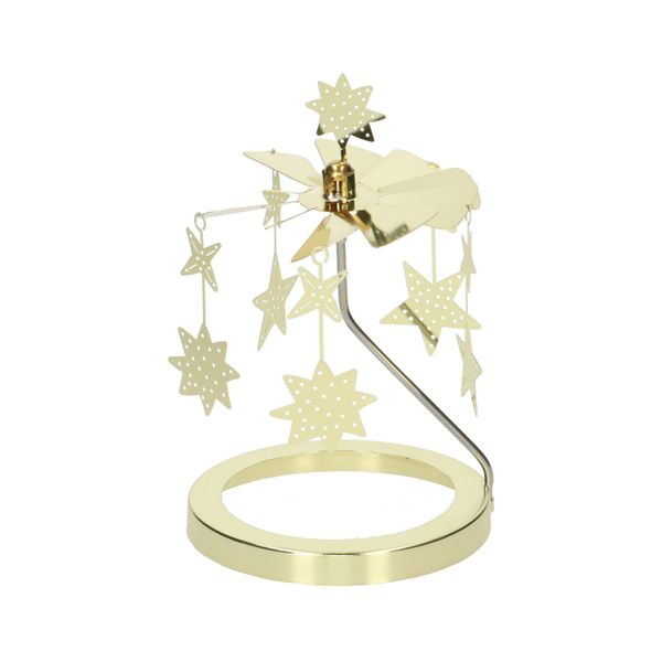 Rotating, metal mill with hanging stars for scented candles