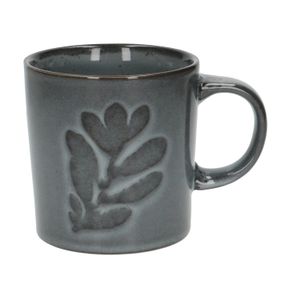 Dark-grey stoneware mug with leaf motif and reactive glaze, Ø 10 cm