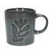 Dark-grey stoneware mug with leaf motif and reactive glaze, Ø 10 cm