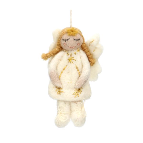 Felt, angel-shaped, Christmas decoration with blond hair, approx. 10 cm