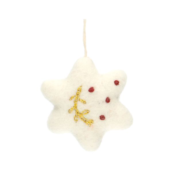 White, felt, star-shaped Christmas decoration, approx. 5.5 cm