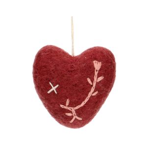 Red, felt, heart-shaped Christmas decoration, approx. 5 cm