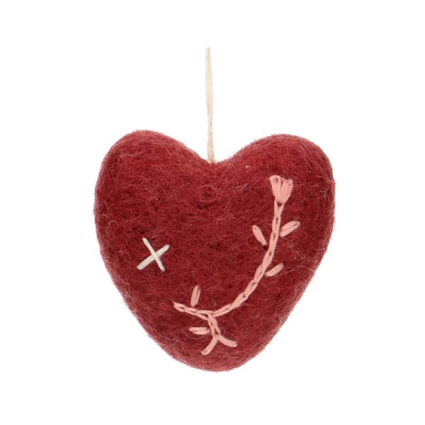 Red, felt, heart-shaped Christmas decoration, approx. 5 cm