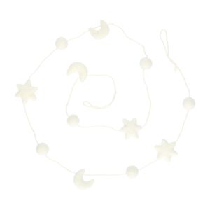 White, felt, Christmas garland with moons and stars, approx. 150 cm