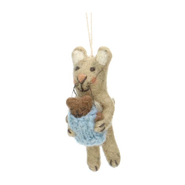 Felt mouse with teddy bear Christmas decoration, approx. 6 cm